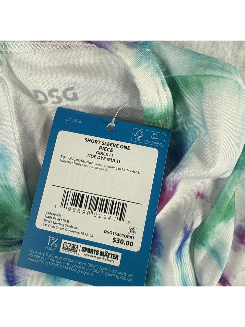 DSG Girls Large Tie Dye UPF 50+ Short Sleeve Zip Back One Piece Swimsuit NWT - Picture 6 of 6